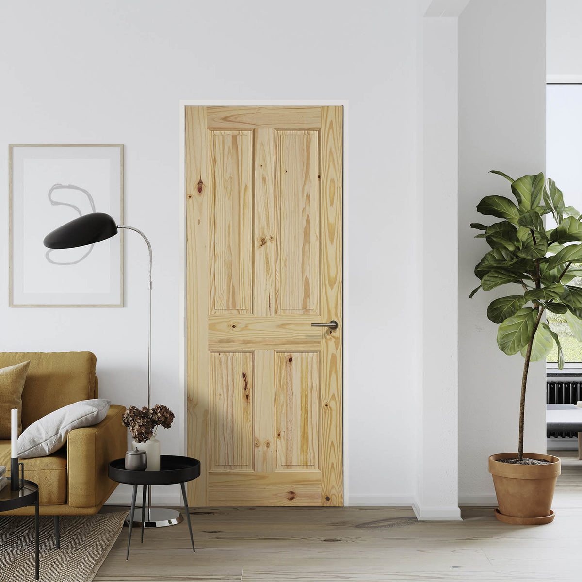 Internal Timber Fire Door 4 Panel Unglazed Natural Pine (H)1981mm (W)762mm - Image 4