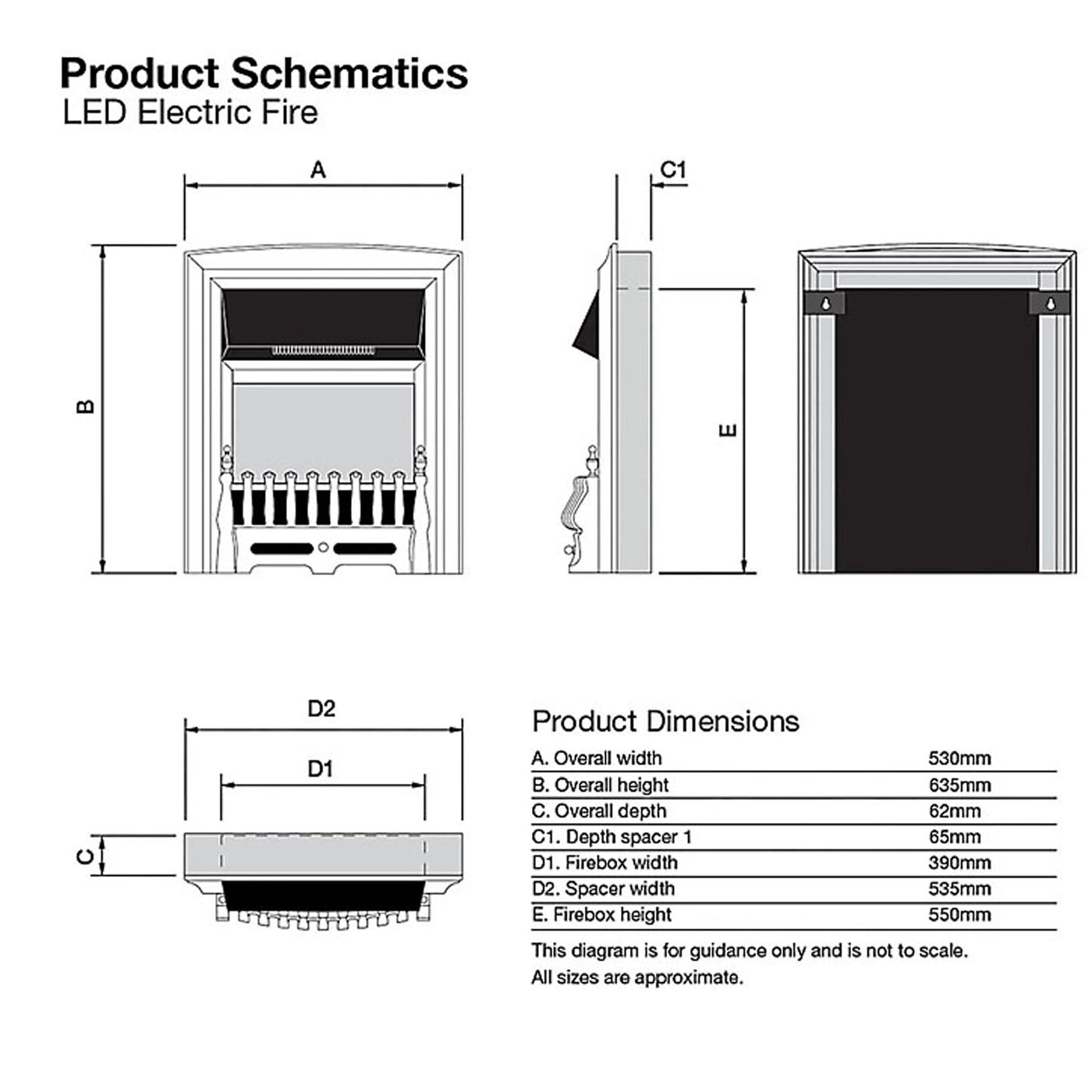 Electric Fireplace Inset 2kW Heater LED Flame Effect Brass Black Remote Control - Image 2