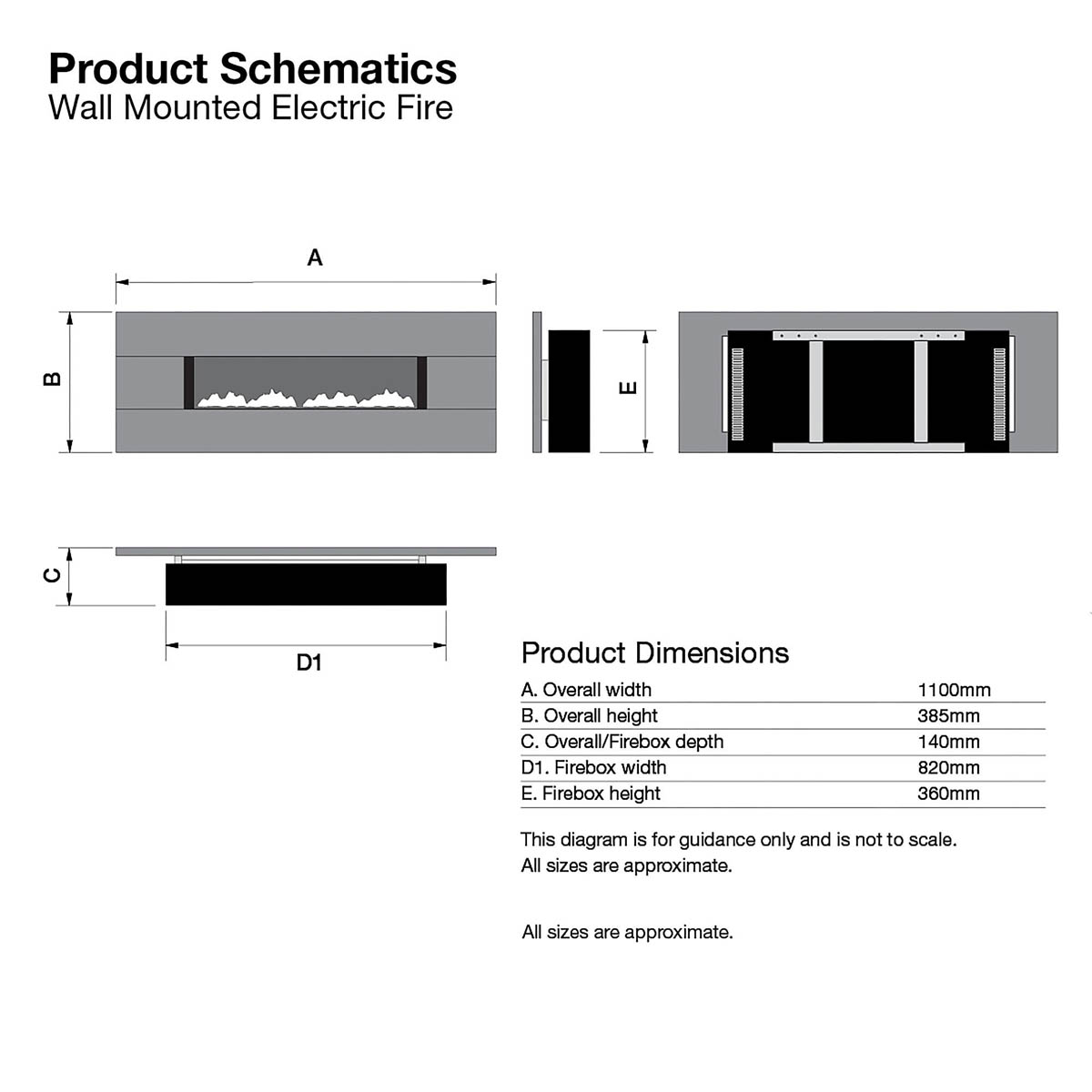 Focal Point Electric Fire 1.5kW Wall Mounted Realistic Flame Fireplace Remote - Image 2