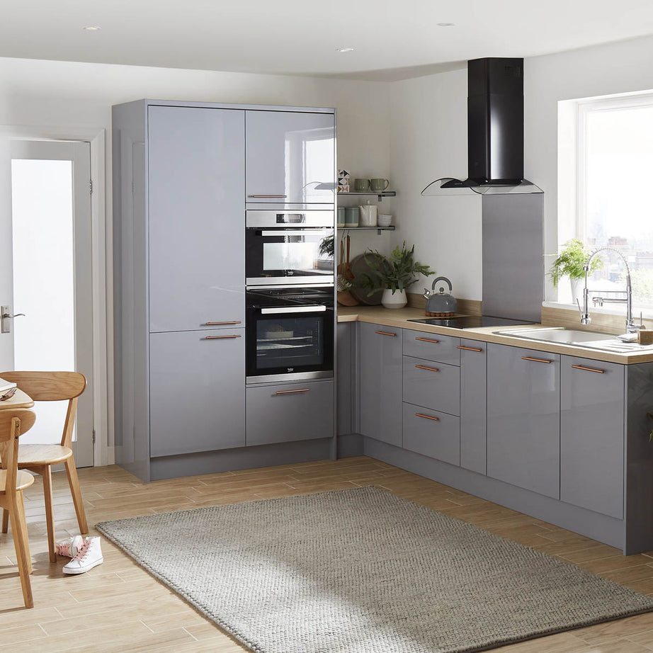 Kitchen Cabinet Door High Gloss Grey Slab Highline (W)600mm (H)715mm (T)18mm - Image 2