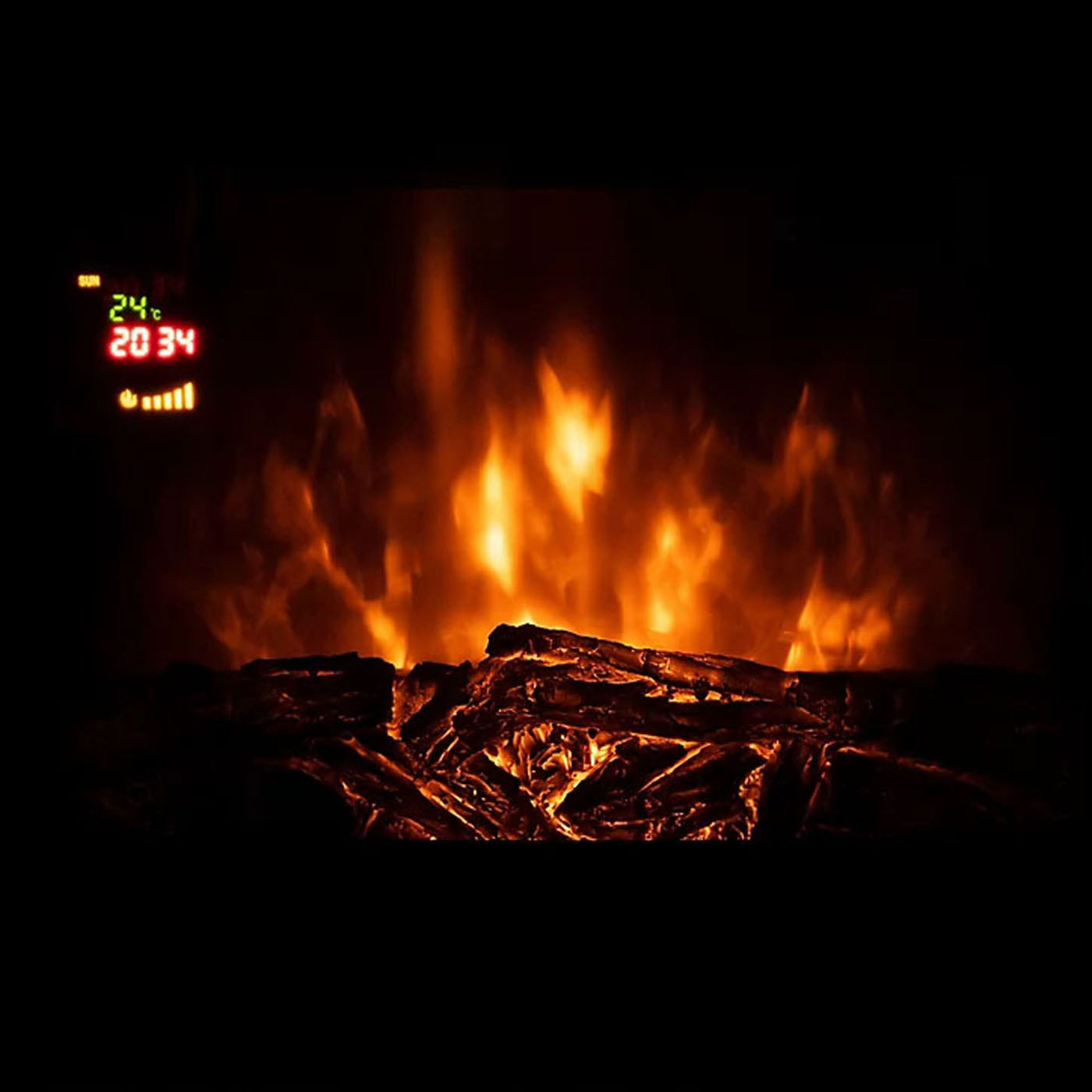 Electric Fireplace LED Flame Effect Wall Mounted Black Glass Heater Modern 1.8kW - Image 3