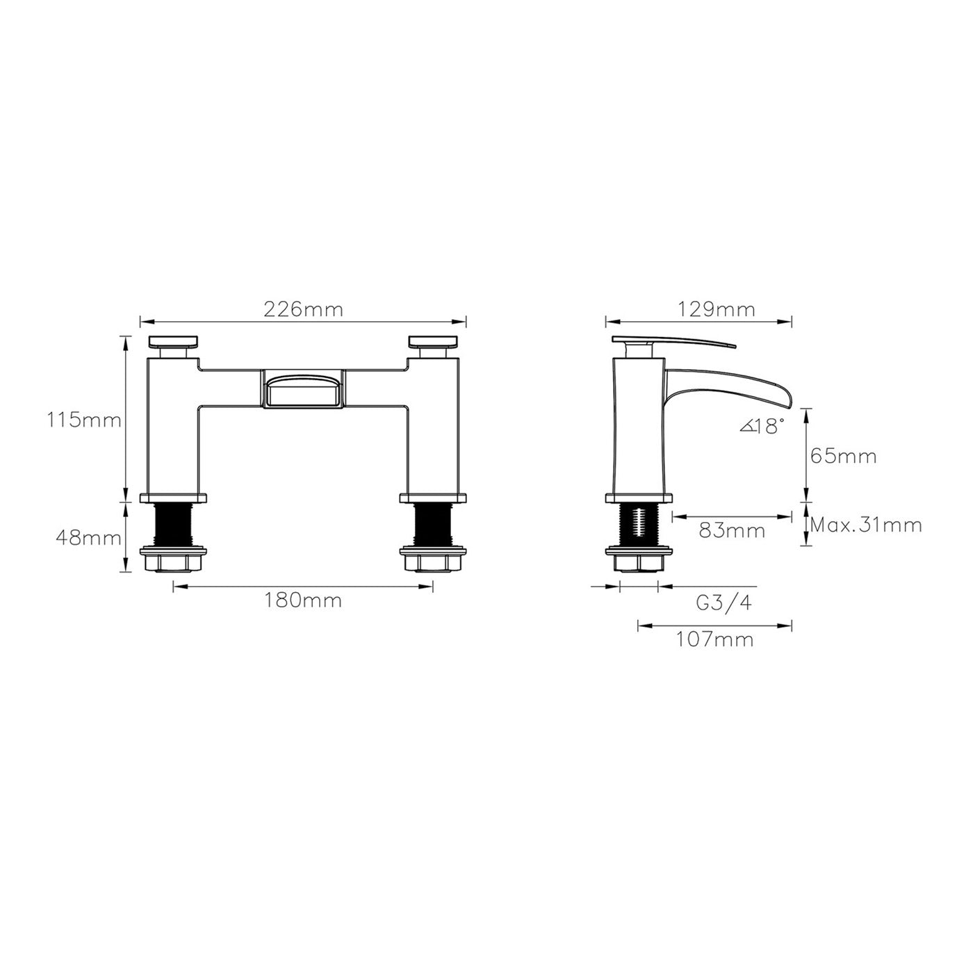 GoodHome Tap Bath Filler Contemporary Modern Chrome Manual High/Low Pressure - Image 4