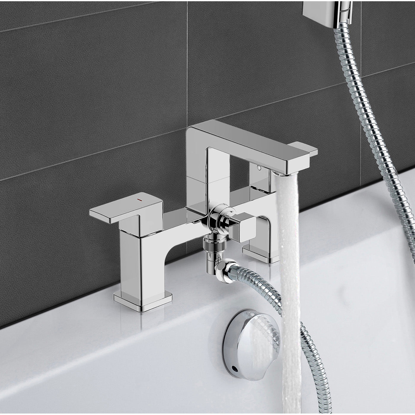 Bath Filler Tap Mixer Shoer Handset Chrome Dual Lever ¼ Turn Modern Bathroom - Image 3