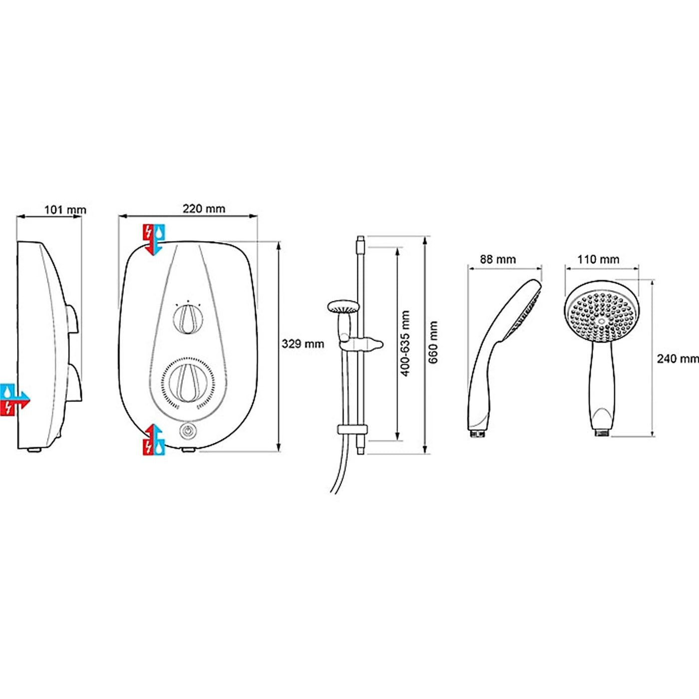 Mira Electric Shower White Gloss Finish Round Head Single Spray 10.8kW - Image 1