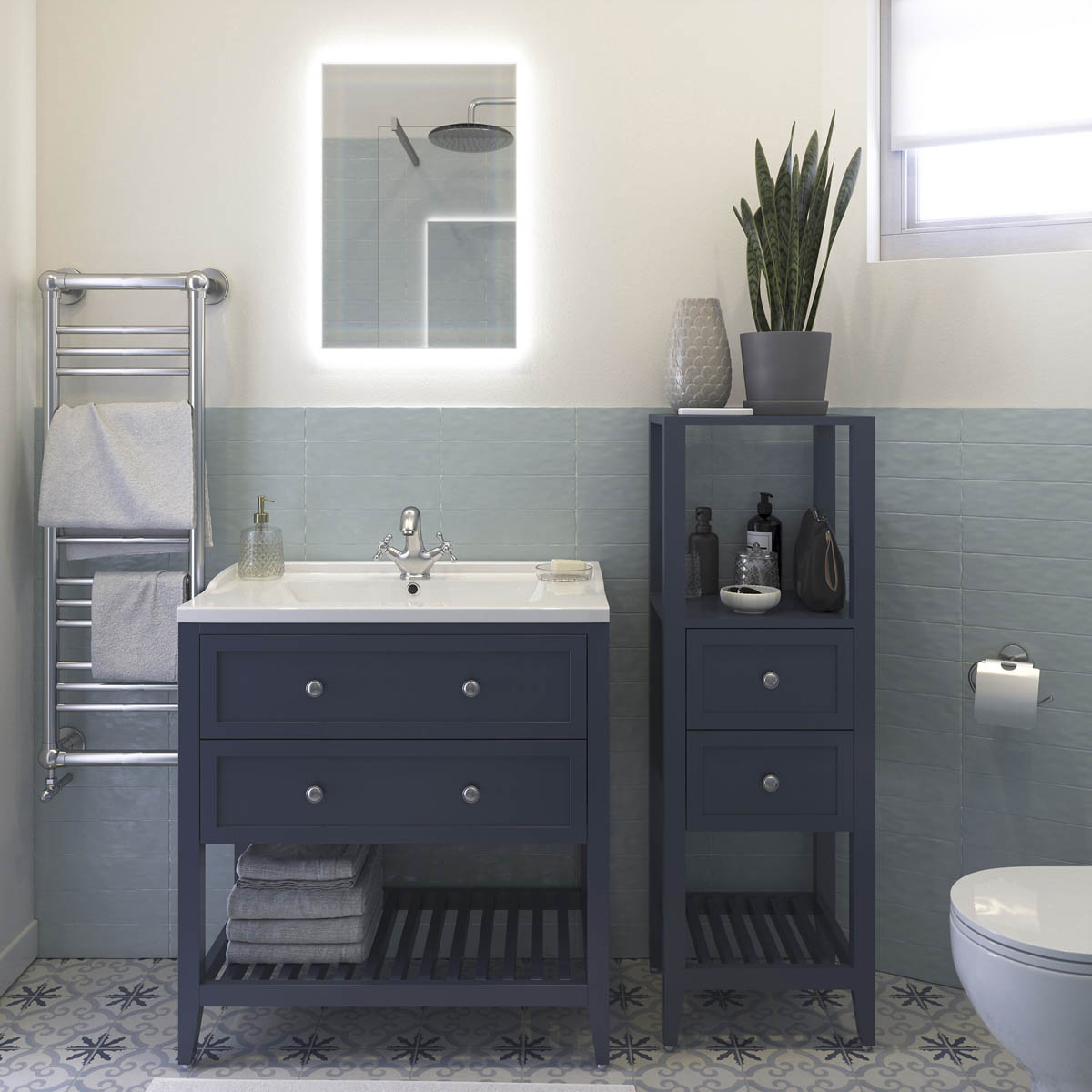 Bathroom Mirror Illuminated Rectangular Wall Mounted Modern (H)70cm (W)50cm - Image 2