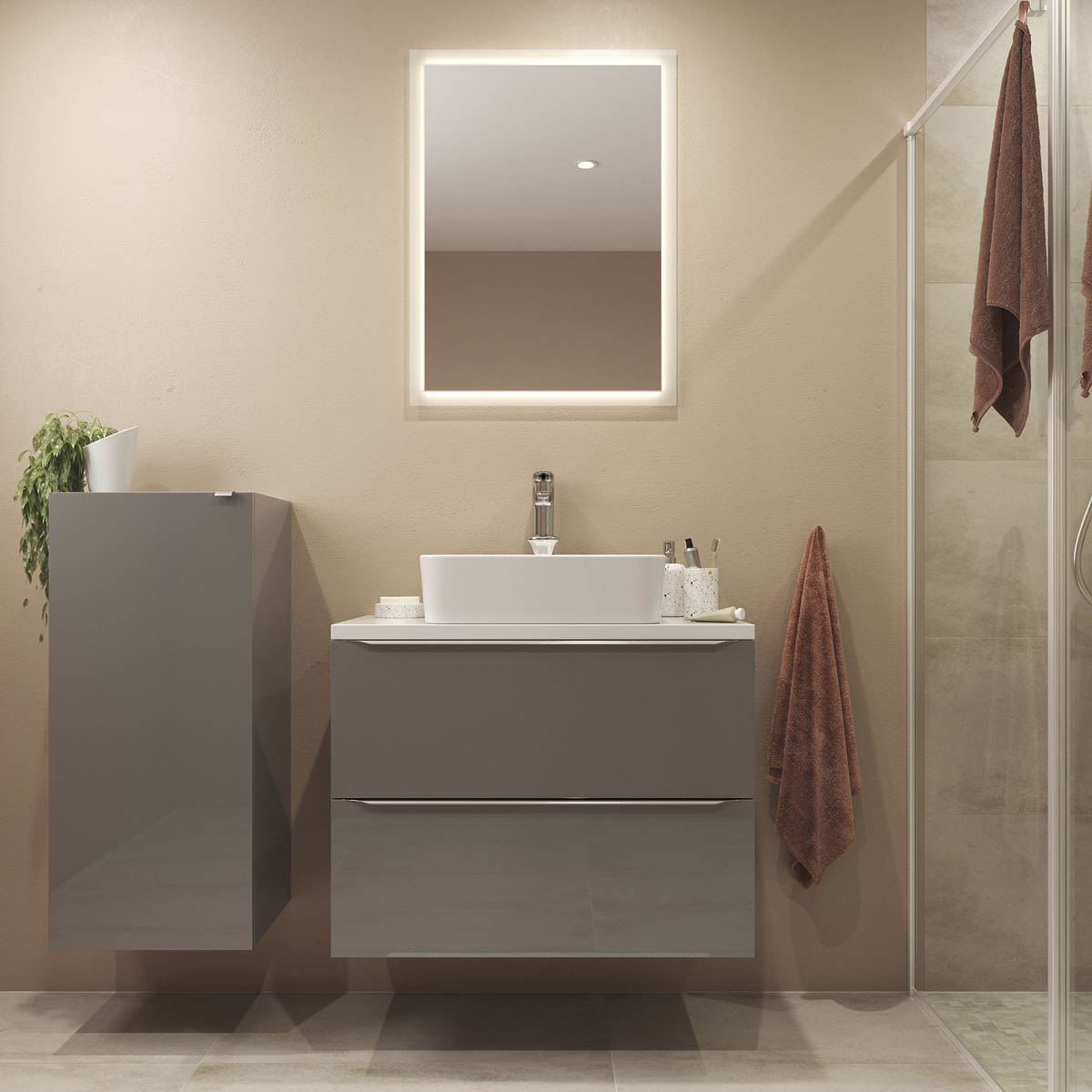 Bathroom Mirror Illuminated Rectangular Wall Mounted Modern (H)80cm (W)60cm - Image 2