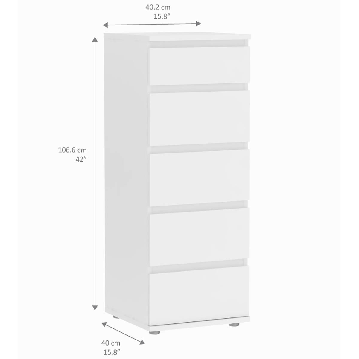 Nova Chest Of Drawers 5 Drawer Matt White Modern (H)1065 (W)400 (D)400mm - Image 3