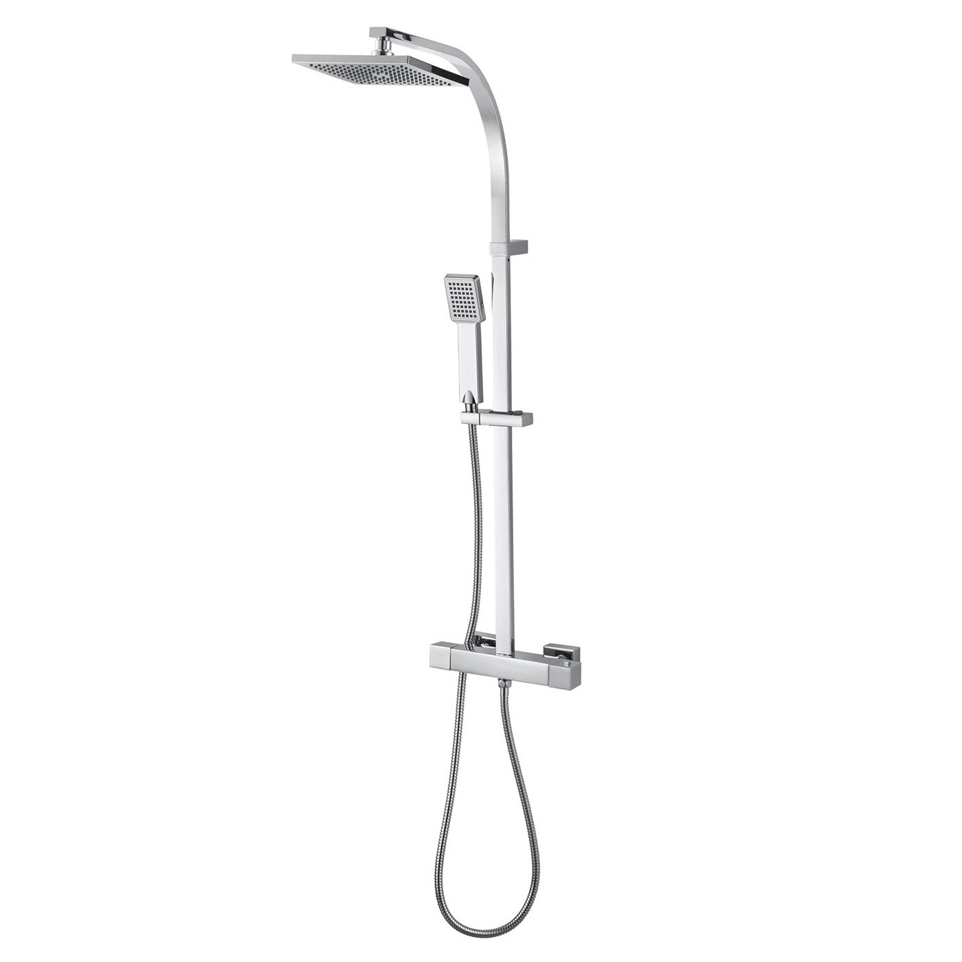 Shower Mixer Bathroom Thermostatic Chrome Twin Square Head Riser Rail Modern - Image 1
