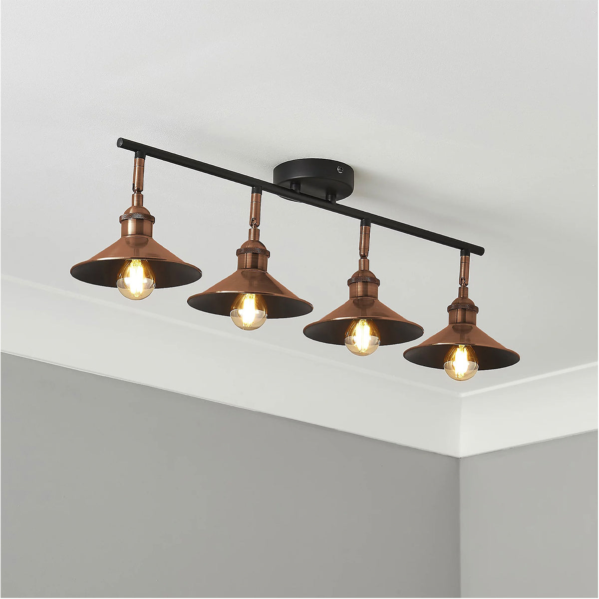 LED Ceiling Spotlight Bar Multi Arm Satin Black Copper Effect Retro Dining Room - Image 1