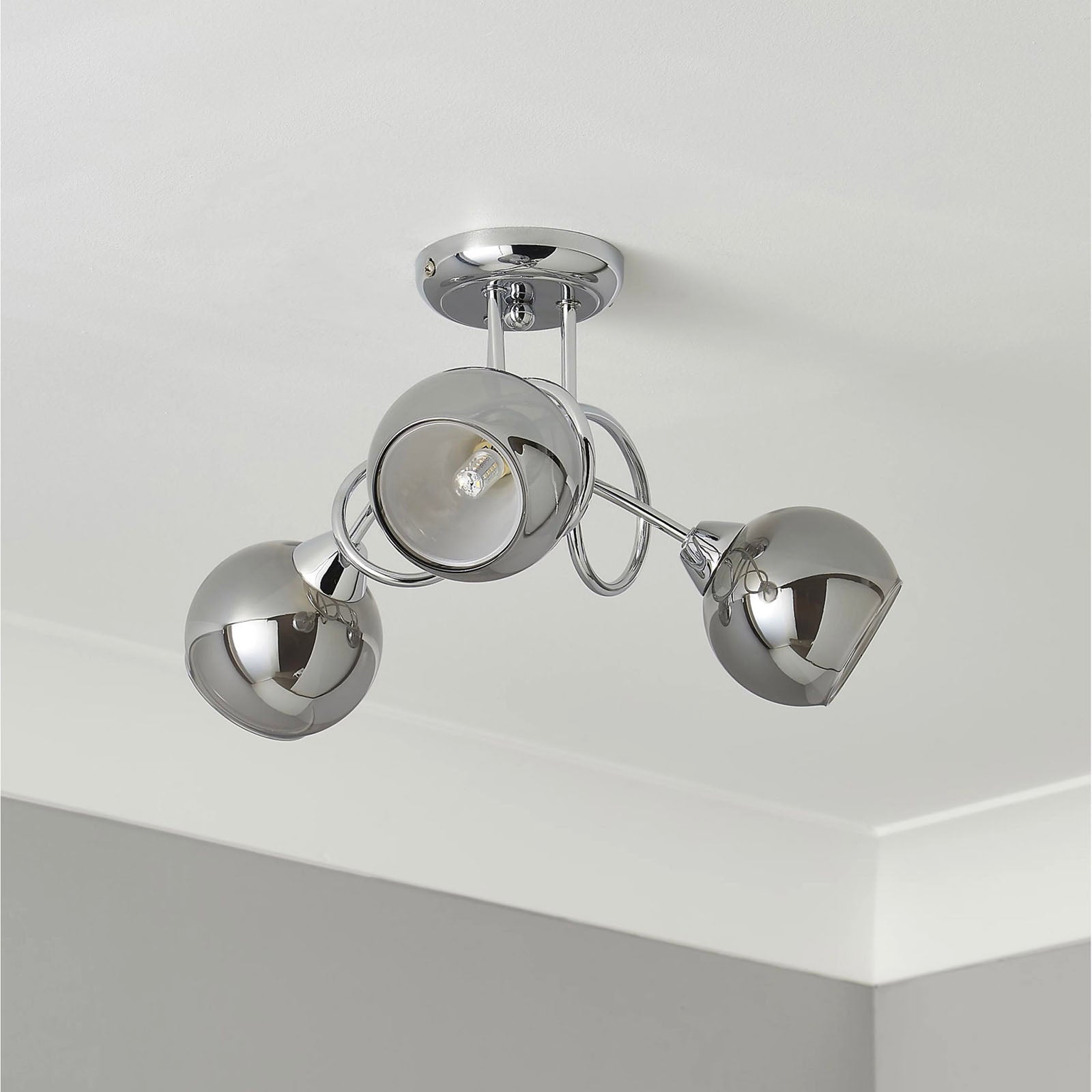 LED Ceiling Light 3 Way Chrome Smoked Glass Shades G9 Modern Living Room Bedroom - Image 2