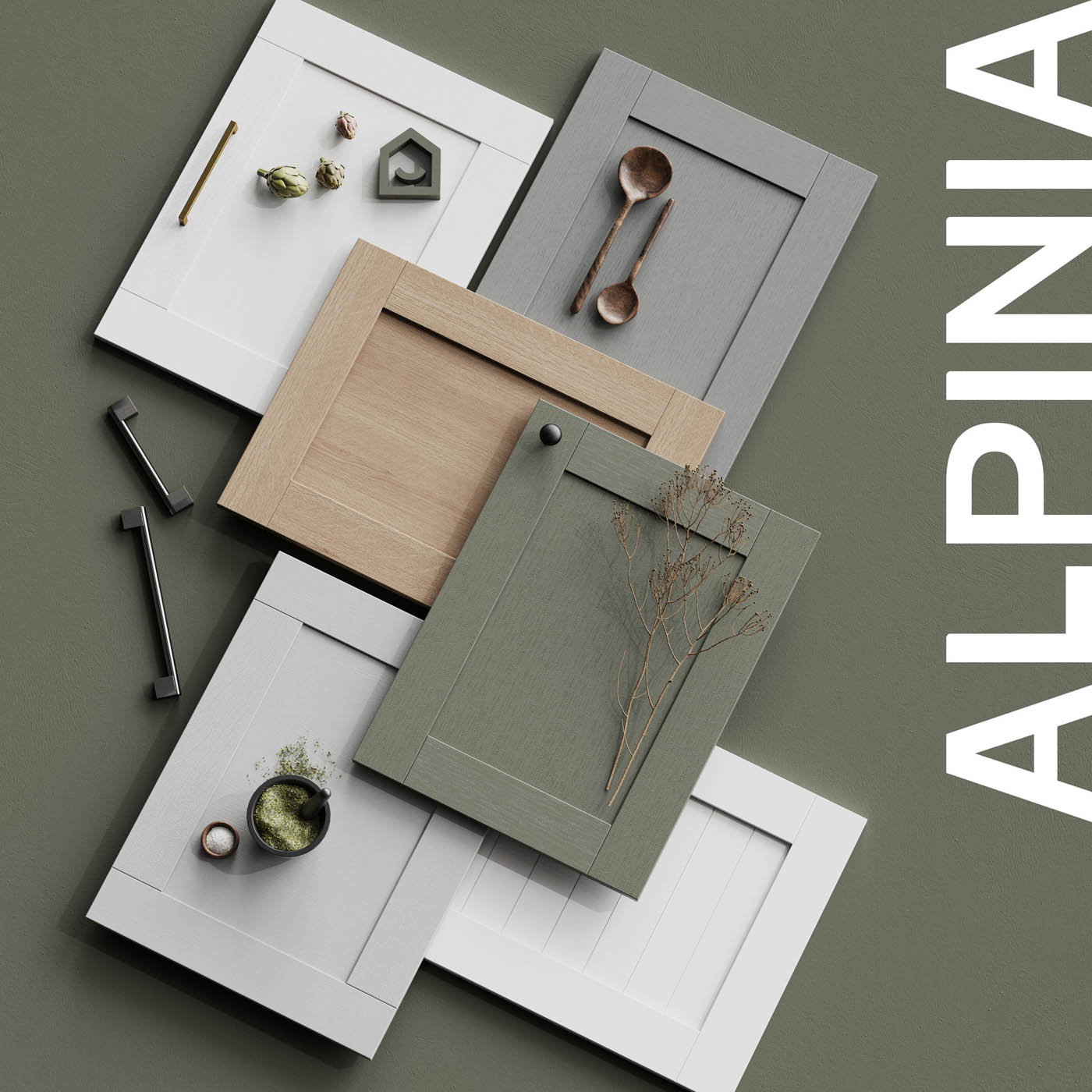 GoodHome Alpinia Painted Matt reed green wood effect 4 drawer front, Pack of 4 (H)715mm (W)497mm (T)18mm - Image 5