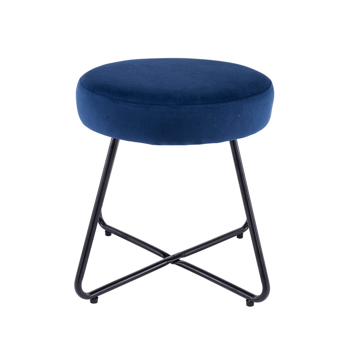 Turio Padded Stool Deep blue Velvet effect - Image 1