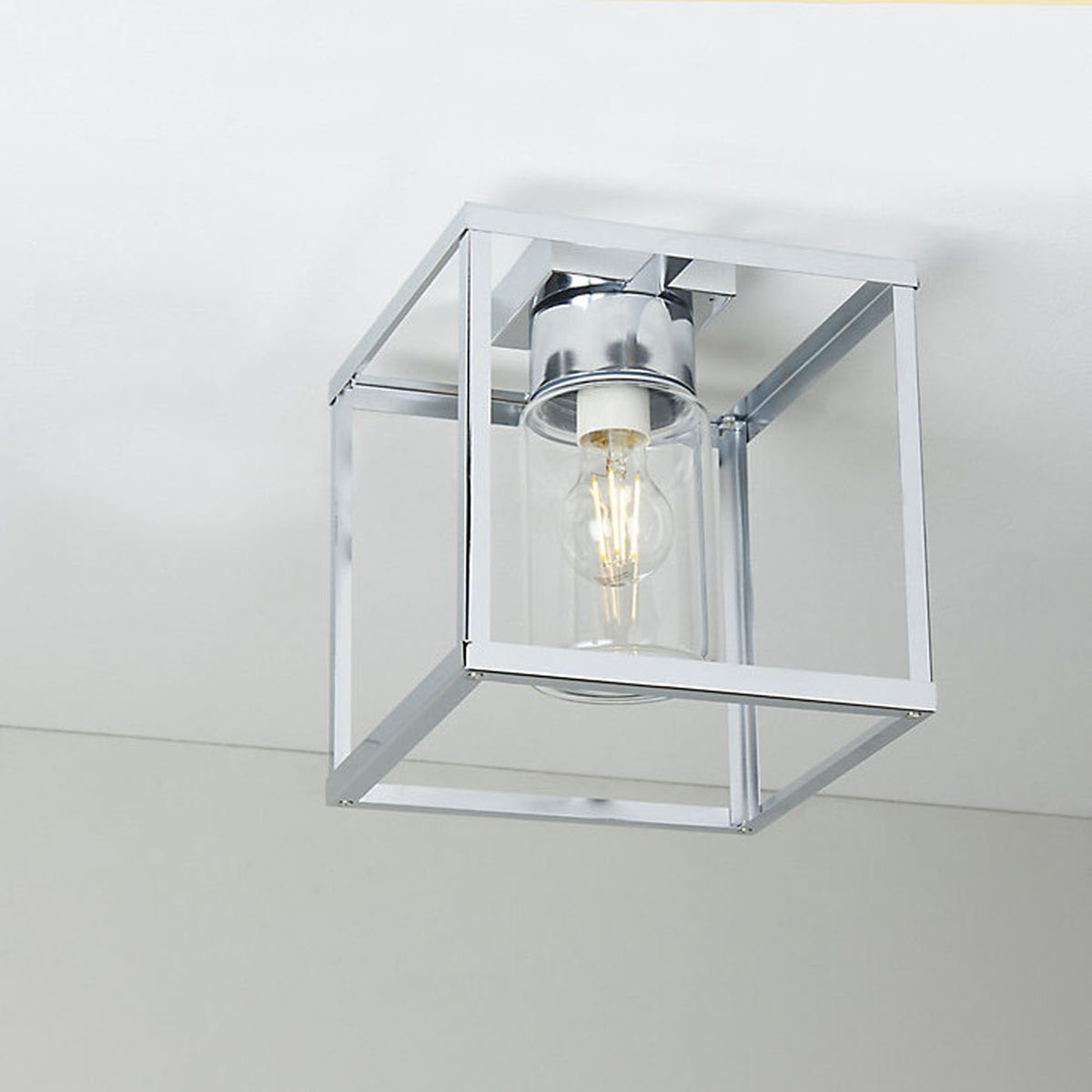 Bathroom Ceiling Light Chrome Effect Square Glass Shade Metal Modern Any Room - Image 2