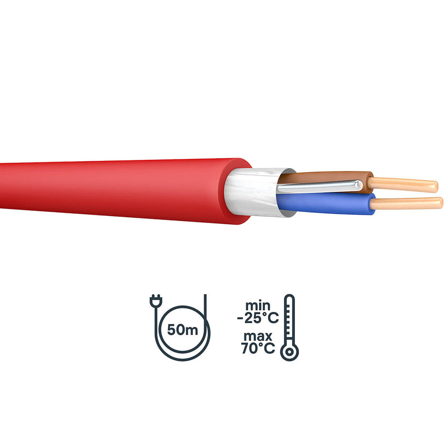 Prysmian 2 Core Cable FP200 Fire Resistant Red LSZH Sheath 1.5mm² x 50m - Image 1