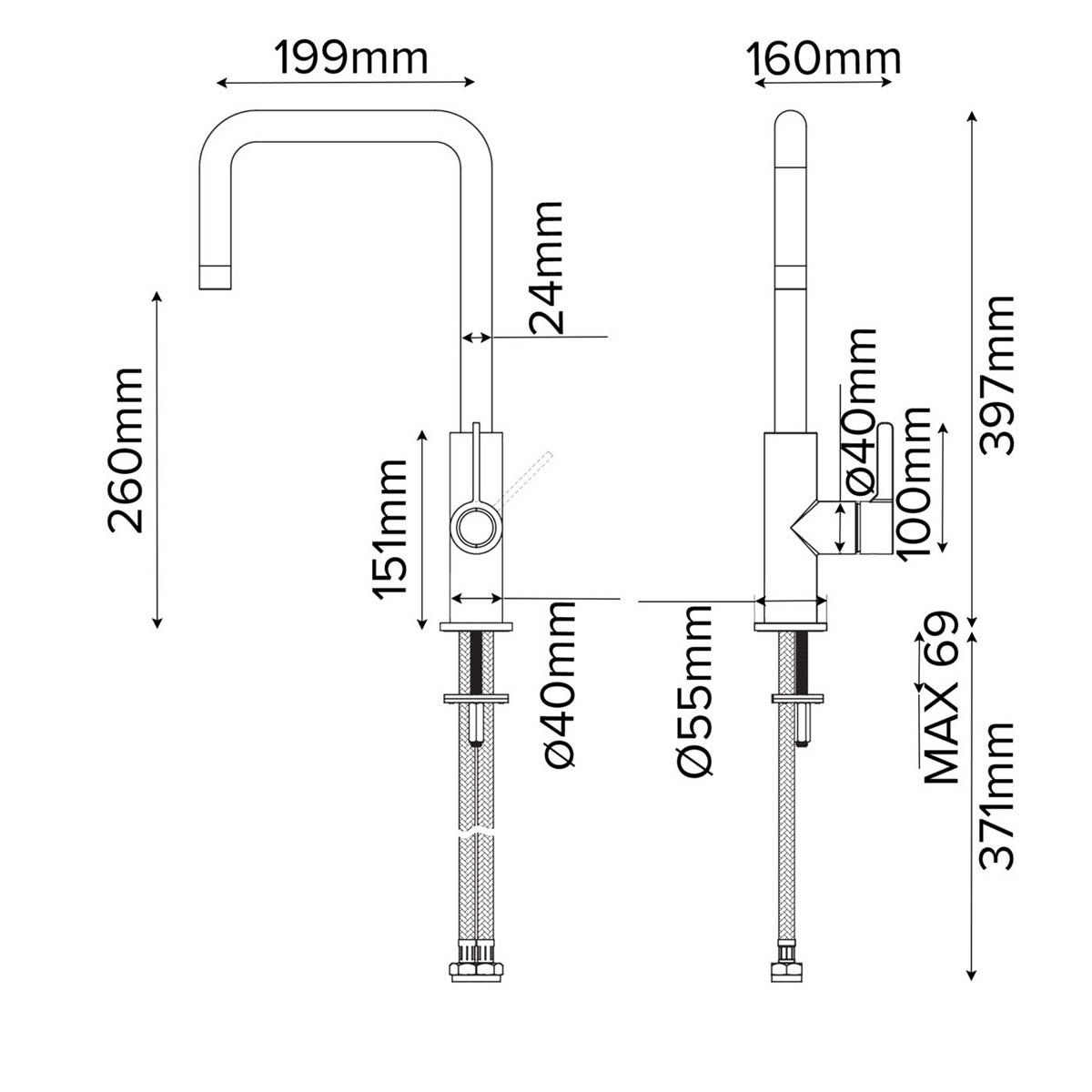 Kitchen Sink Tap Mixer Chrome Side Single Lever Swivel Spout Contemporary Faucet - Image 4