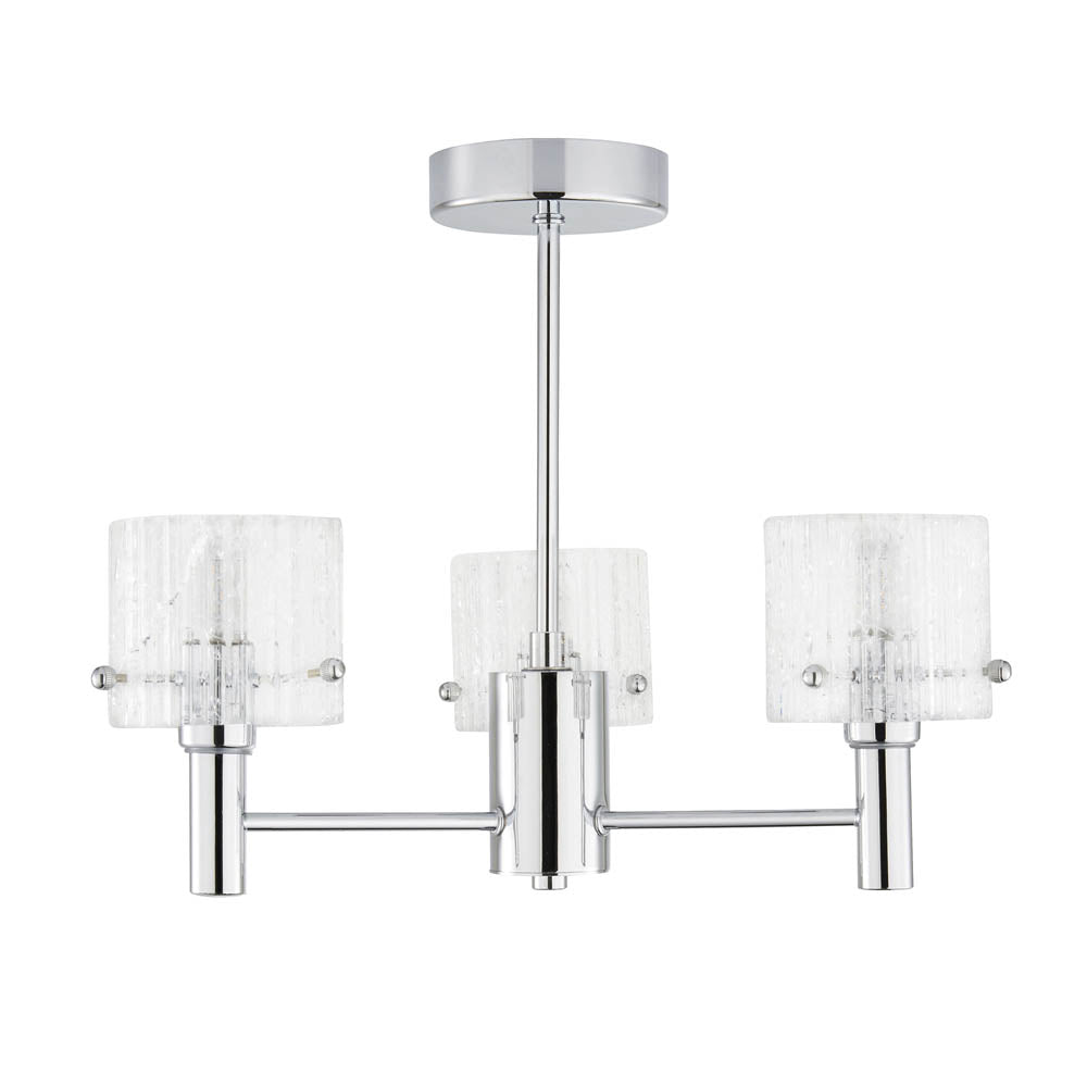 Bathroom Ceiling Light 3 Way Chrome Cracked Glass Modern Living Room Bedroom - Image 1