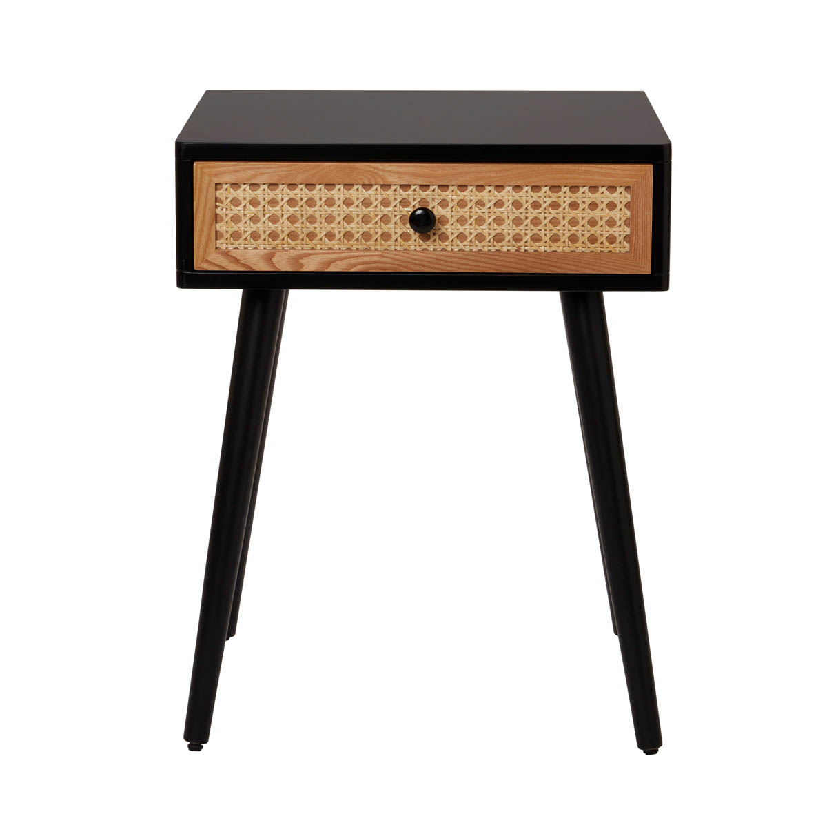 Bedside Table 1 Drawer MDF Matt Black Rattan Effect (H)580mm (W)450mm (D)450mm - Image 2