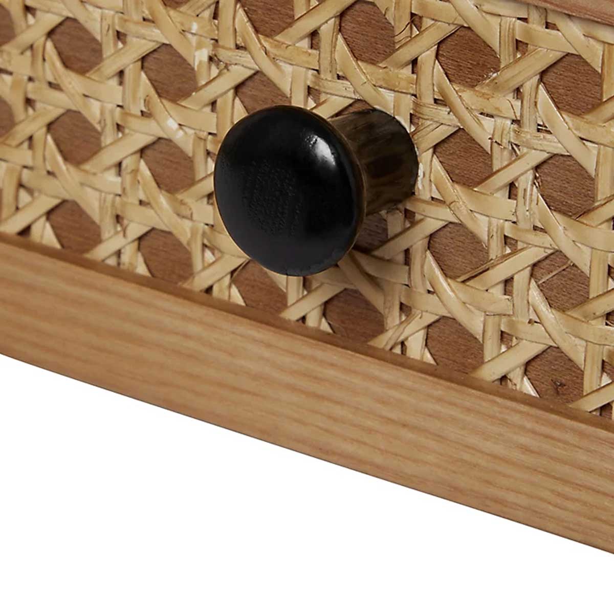 Coffee Table Matt Black Wooden Rattan Effect Rectangular Living Room Modern - Image 8