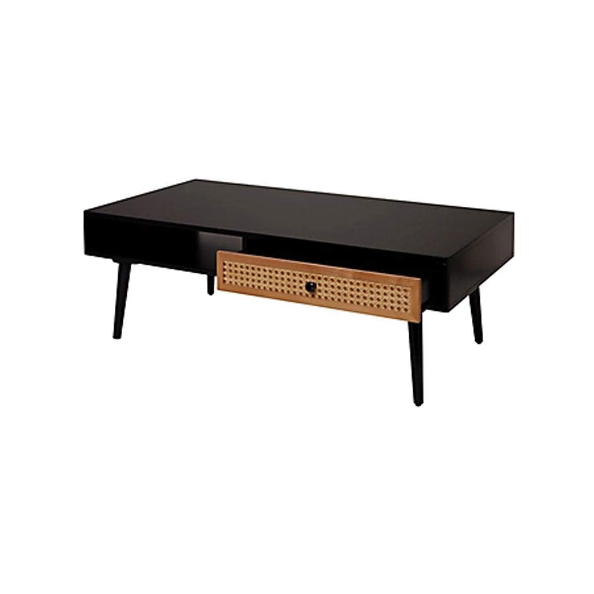 Coffee Table Matt Black Rectangular Wooden With Window Shelf And Drawer Modern - Image 4