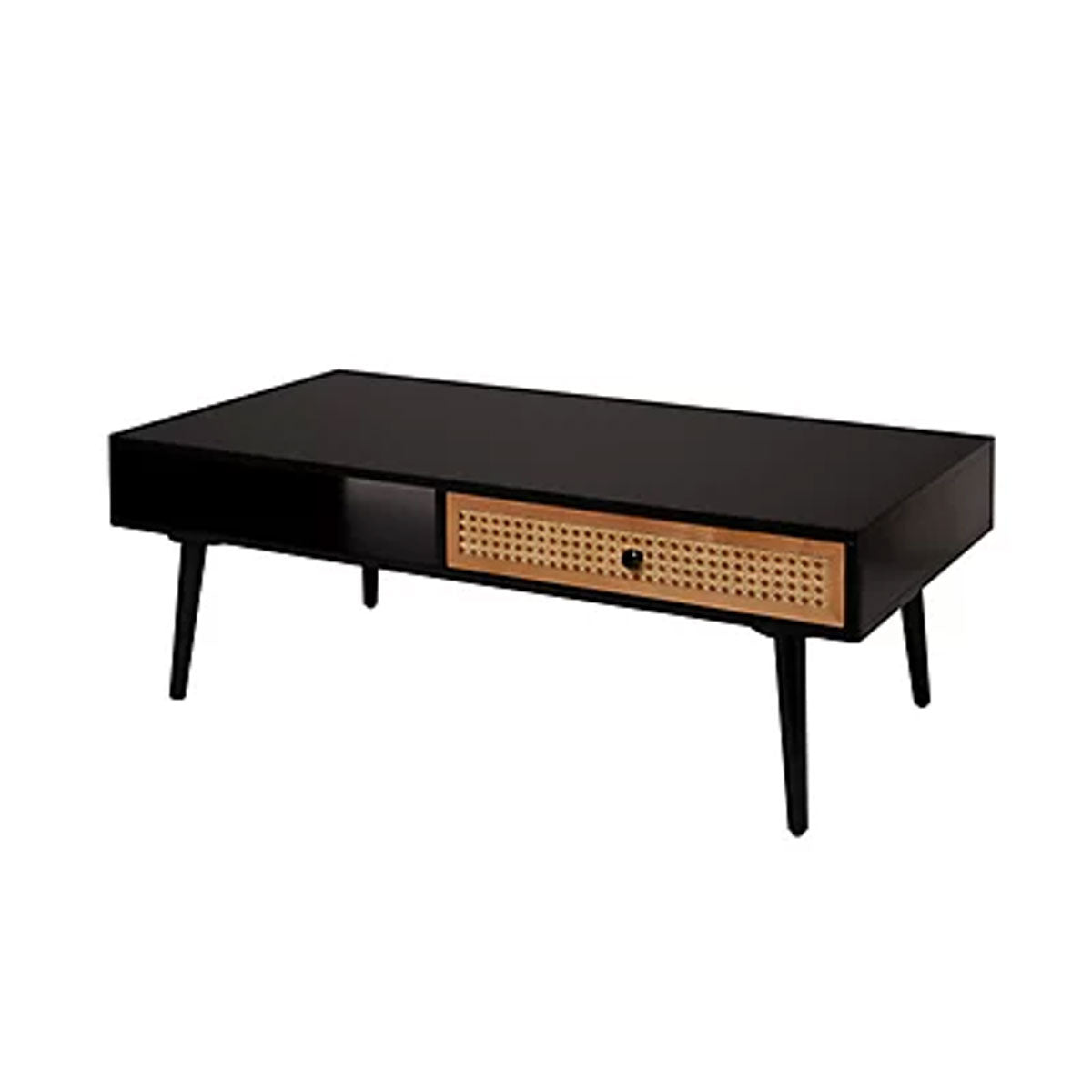 Coffee Table Matt Black Rectangular Wooden With Window Shelf And Drawer Modern - Image 2