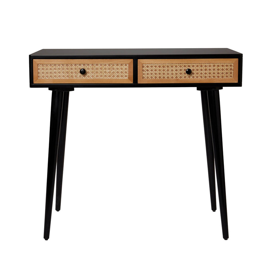 Leona Console Table 2 Drawer Matt Black Rattan Effect (H)790 (W)400 (D)800mm - Image 4