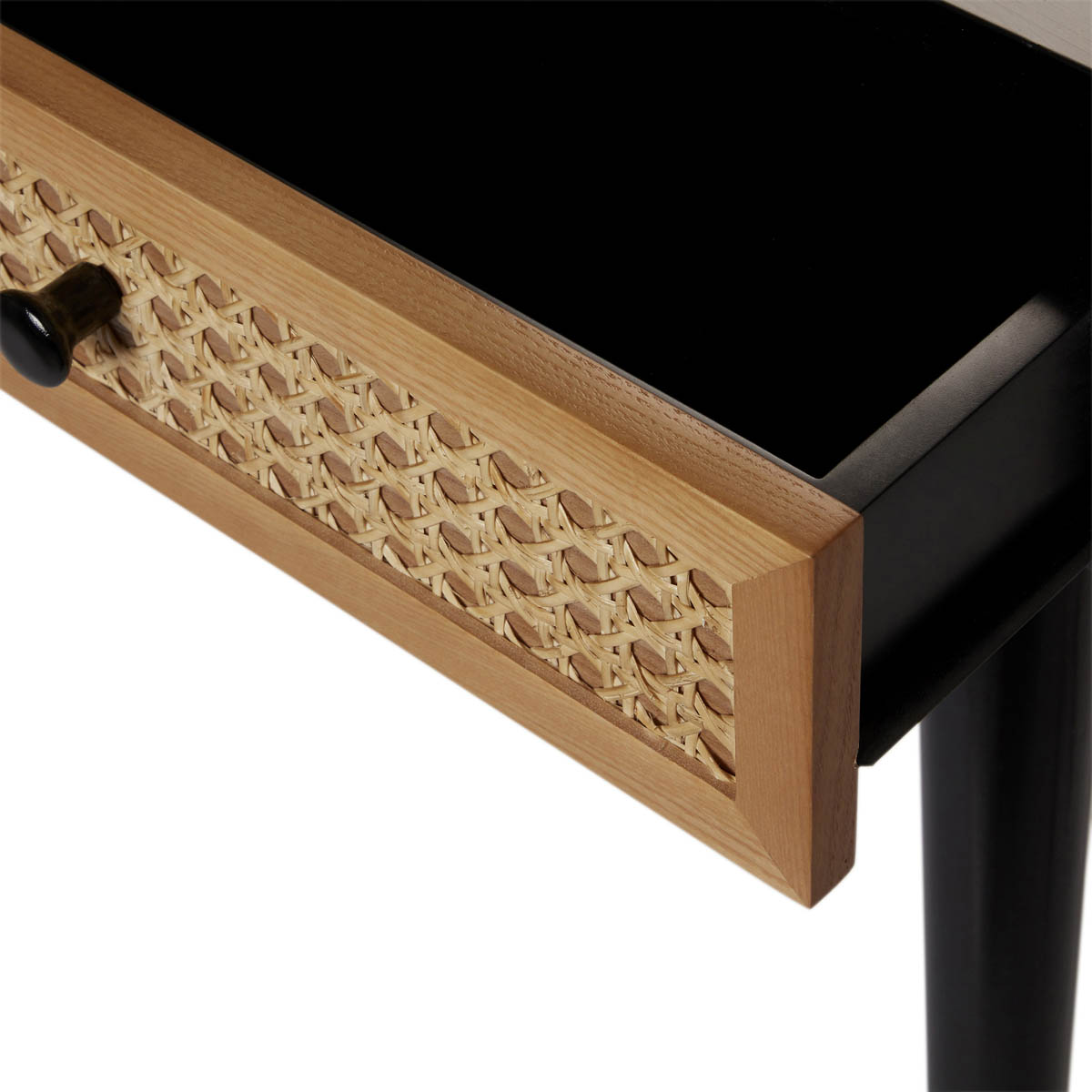Leona Console Table 2 Drawer Matt Black Rattan Effect (H)790 (W)400 (D)800mm - Image 6