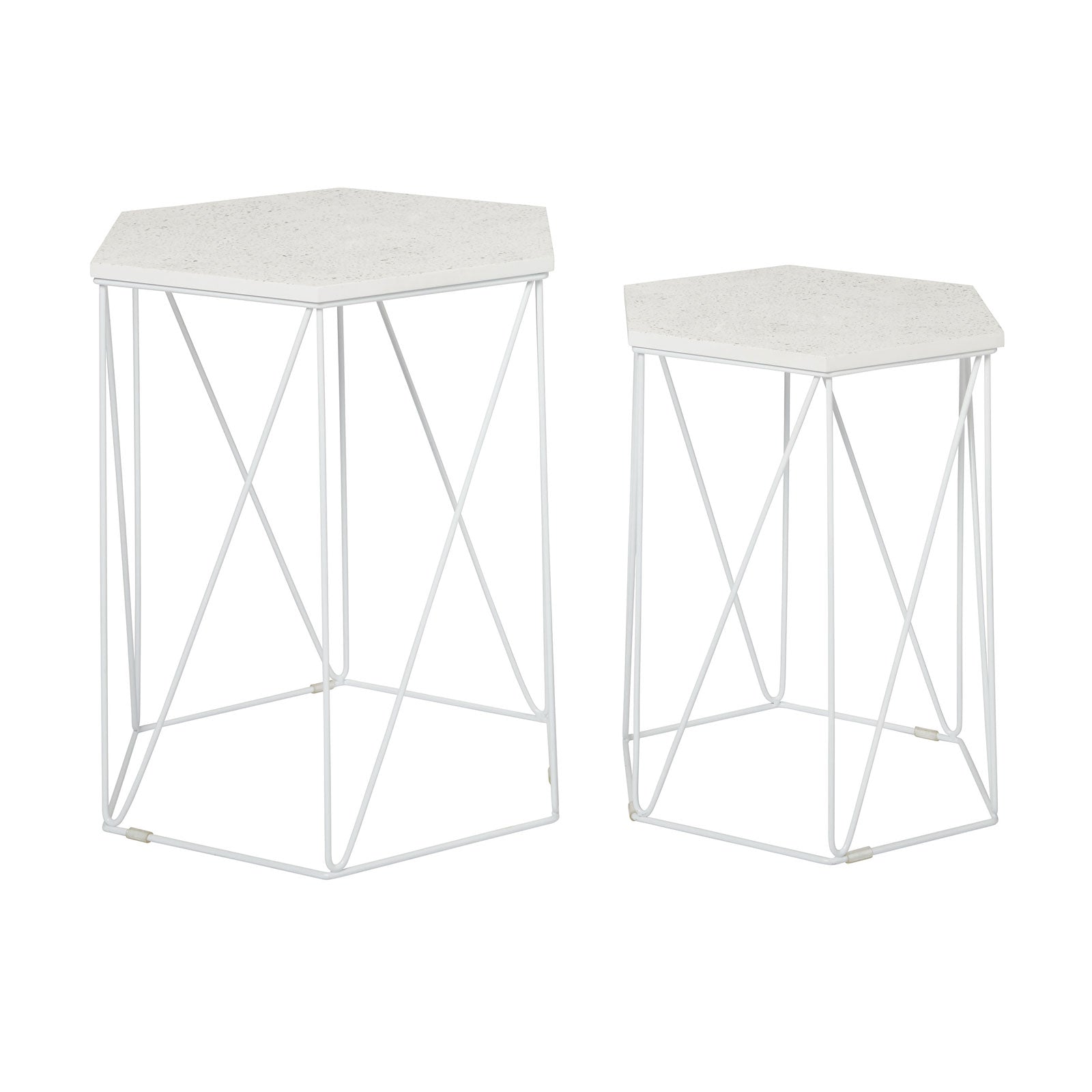 Side Table White Marble Effect Living Room Bedside Sofa Contemporary Set Of 2 - Image 2
