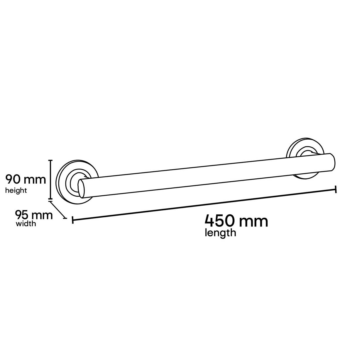 Bathroom Grab Rail Straight Stainless Steel Silver Wall Mounted Modern (L)450mm - Image 2