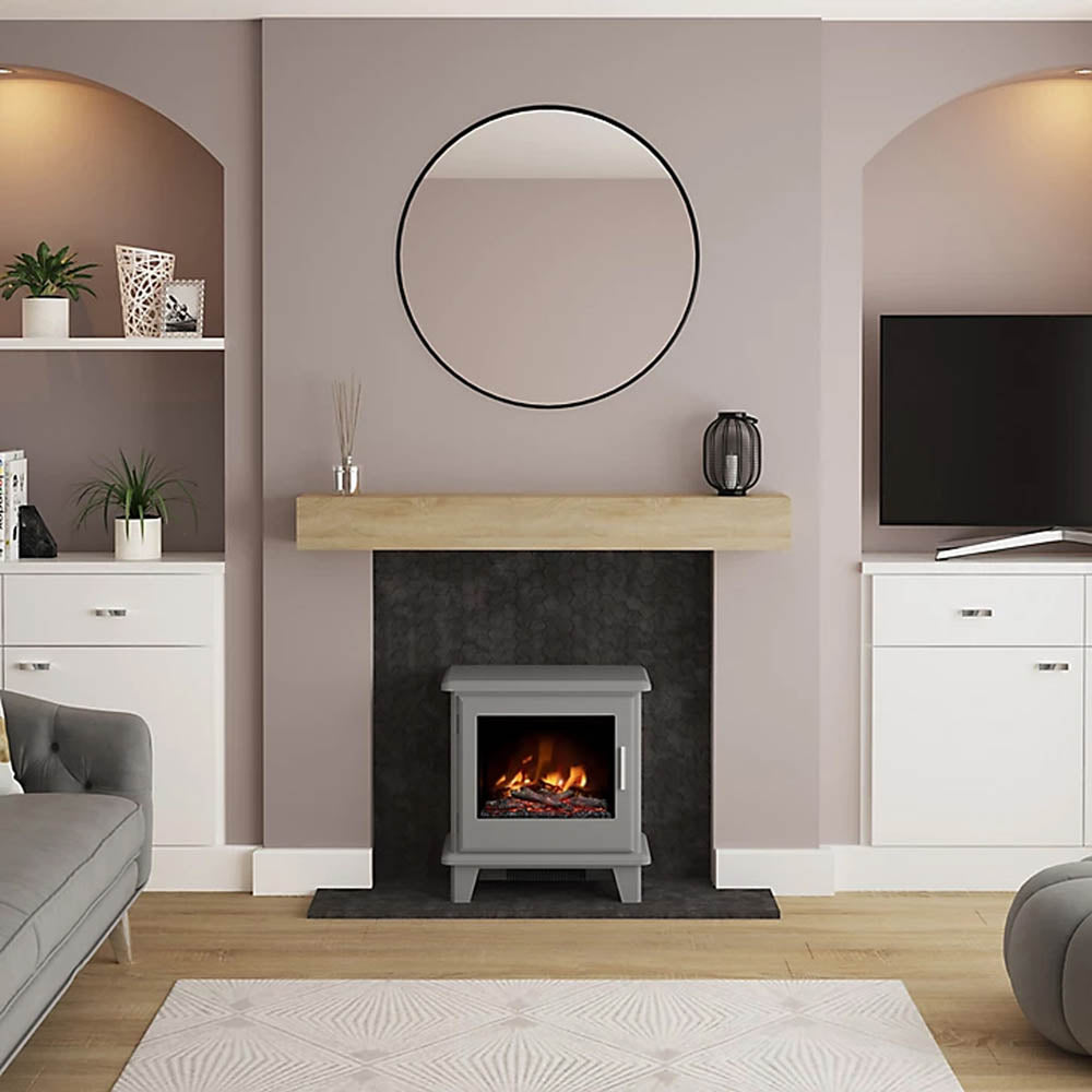 Electric Stove Fireplace Heater Grey Flame Effect With Remote Control Modern 2kW - Image 2