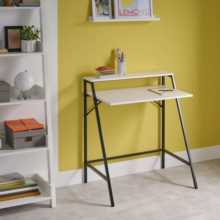 Manera Two Shelf Desk Matt White Compact MDF Durable (H)840 (W)740 (D)515mm - Image 1