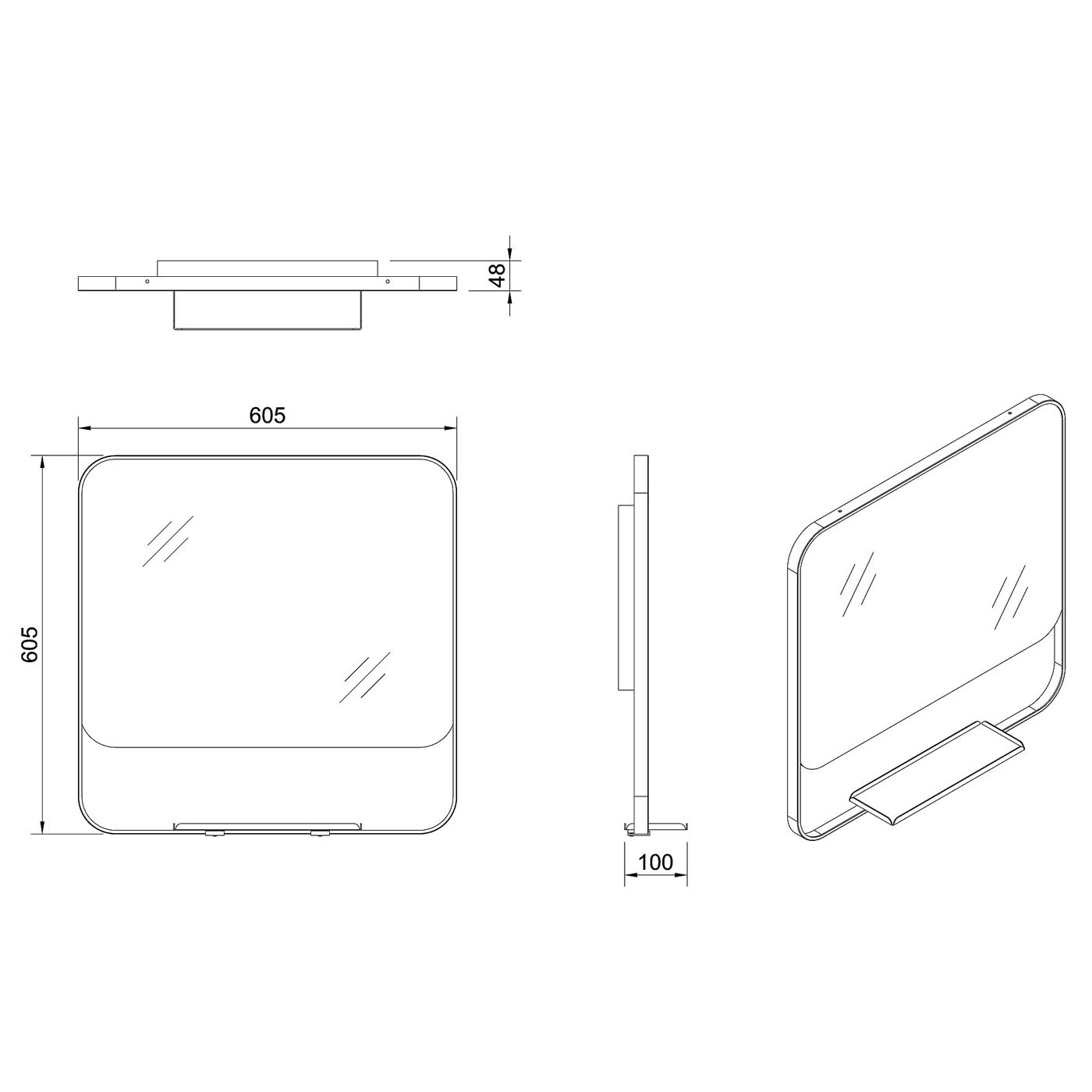 Bathroom Mirror Matt Black Aluminium Square Wall Mounted (H)60.5cm (W)60.5cm - Image 2