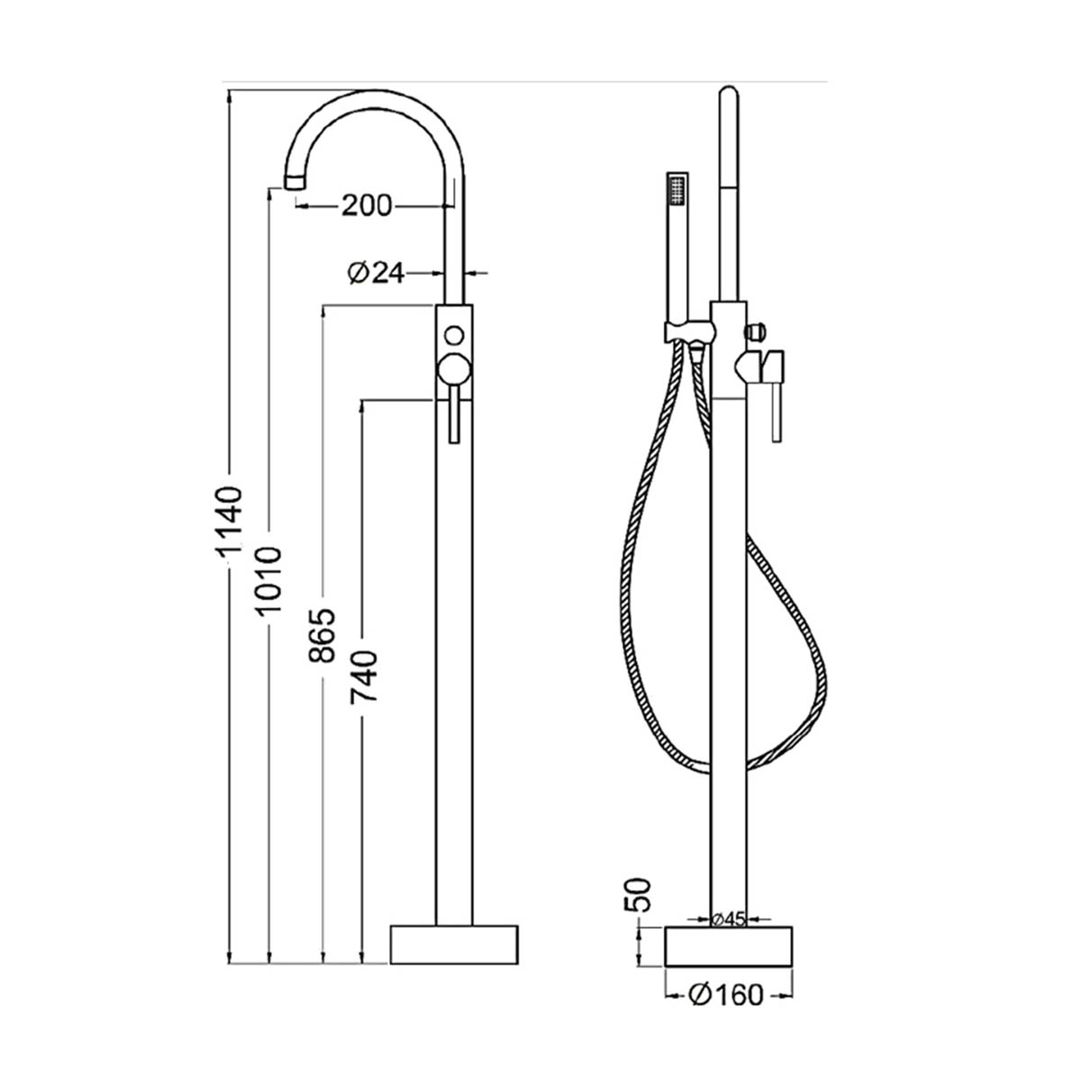 Freestanding Bath Filler Tap Mono Shower Mixer Bronze Single Spray Pattern - Image 4
