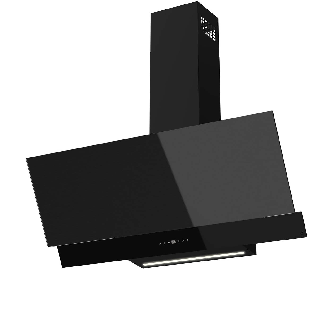 Angled Cooker Hood Smart Black Steel Glass GHAG90ASBL Touch Control (W)89.8cm - Image 1