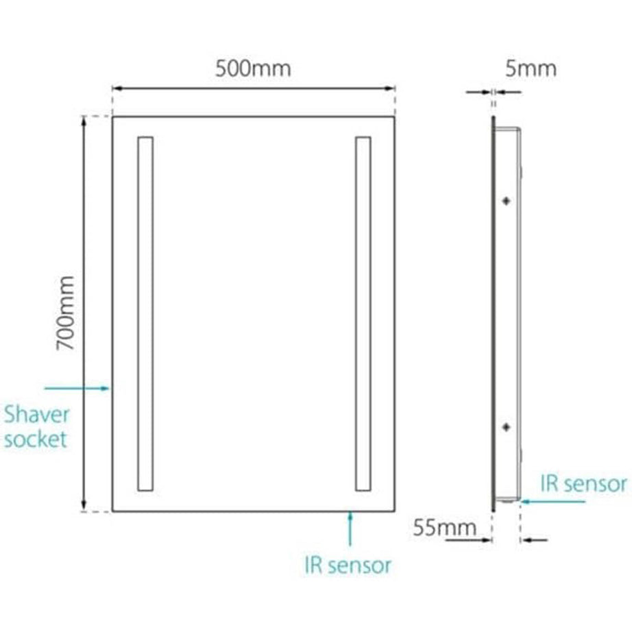 Sensio Bathroom LED Mirror Illuminated Wall-Mounted Rectangular (H)70 (W)50cm - Image 3