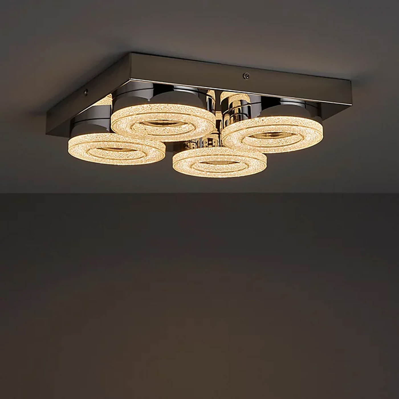 Ceiling Light 4 LED Lamp Brushed Chrome Effect Crystal Warm White Modern - Image 4