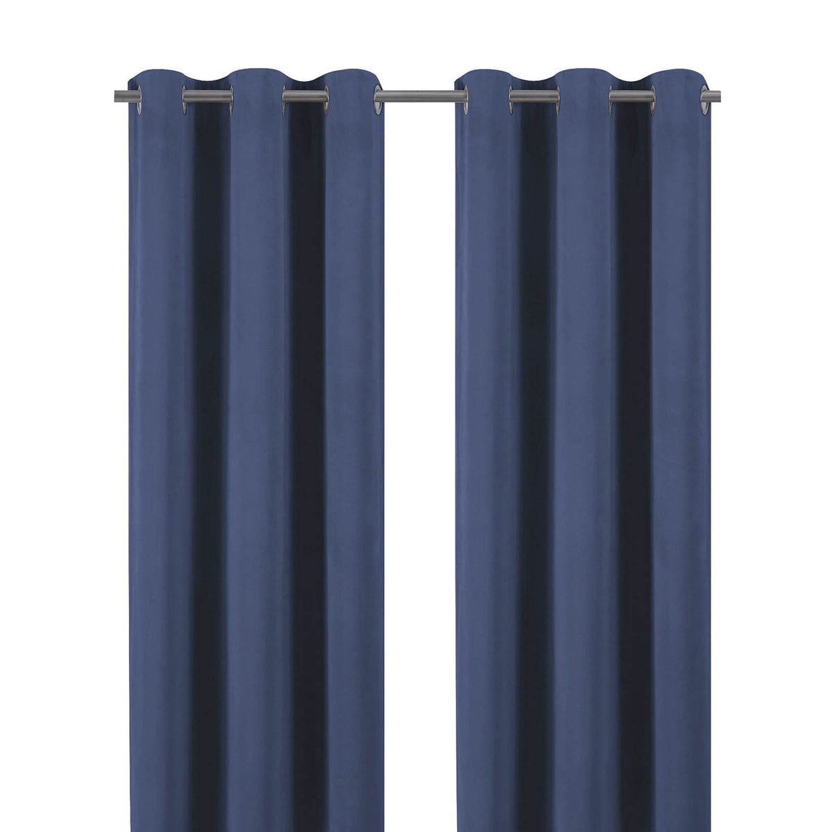 Eyelet Curtain Deep Navy Velvet Lined Ready Made Ring Top Pair Indoor 117x137cm - Image 1