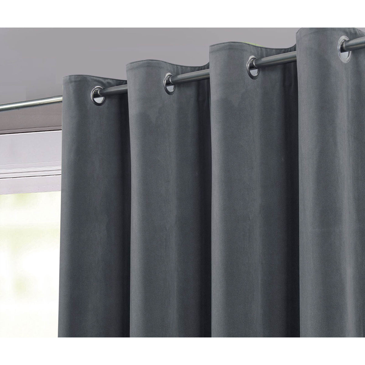 Eyelet Curtain Deep Navy Velvet Lined Ready Made Ring Top Pair Indoor 117x137cm - Image 3