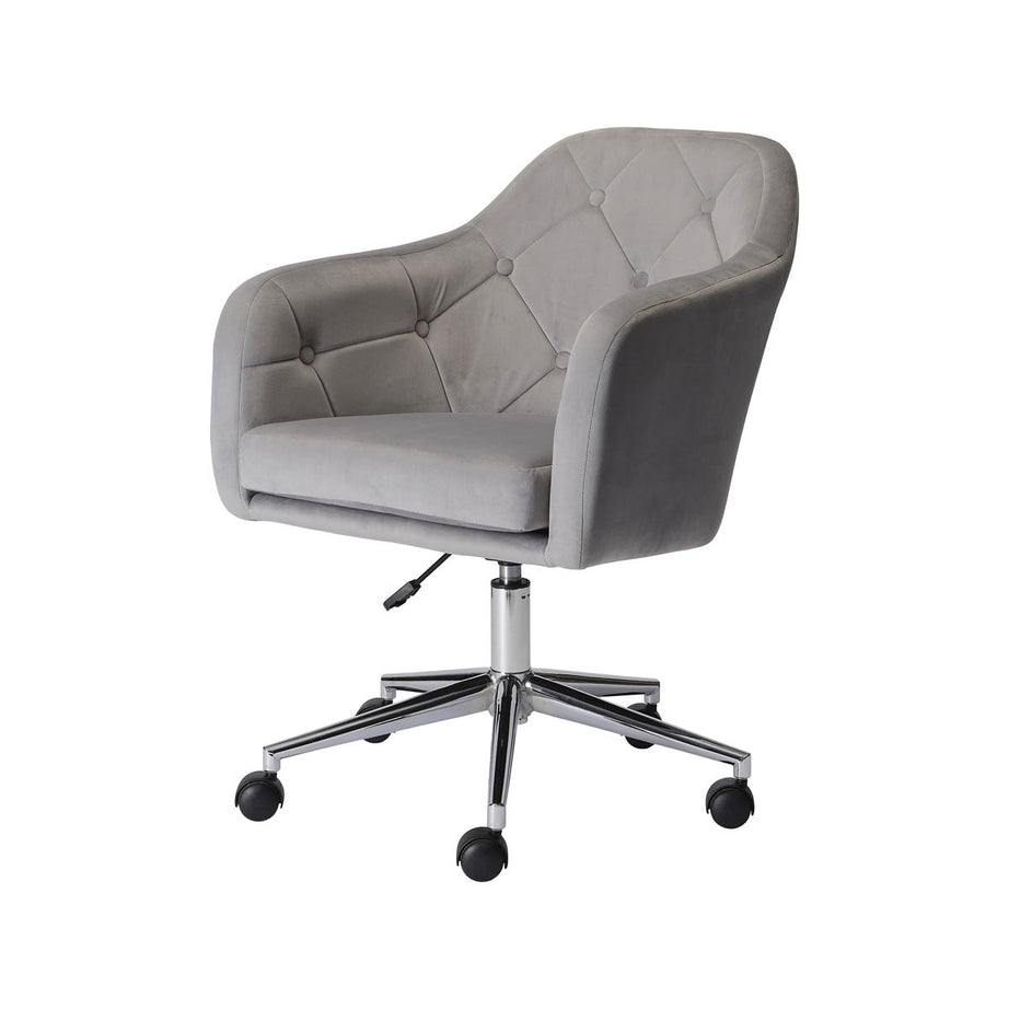 Trevillet Office Chair Wingback Grey Velvet Effect Quilted (H)915(W)620(D)660mm - Image 1