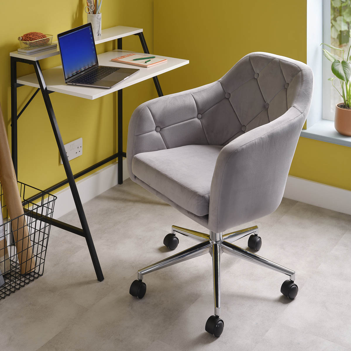 Trevillet Office Chair Wingback Grey Velvet Effect Quilted (H)915(W)620(D)660mm - Image 3