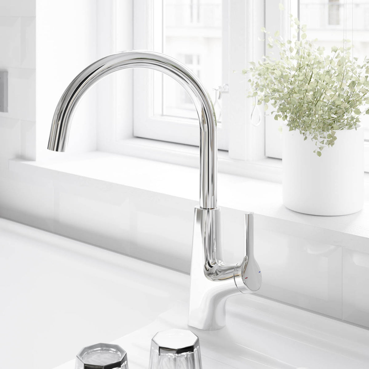 Kitchen Sink Sensor Tap Mixer Chrome Swivel Spout Side Lever Modern Faucet - Image 2