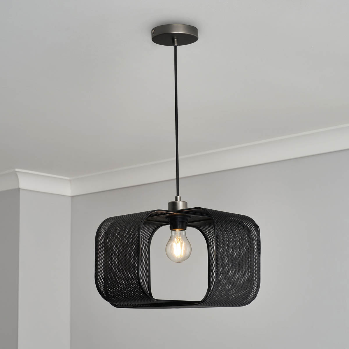 Pendant Ceiling Light Black Metal Square Shade Geometric Sculptured Industrial - Image 2