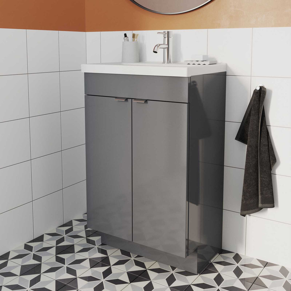 Bathroom Cabinet Imandra Slimline Gloss Grey Double Vanity Unit H82xW50cm - Image 3