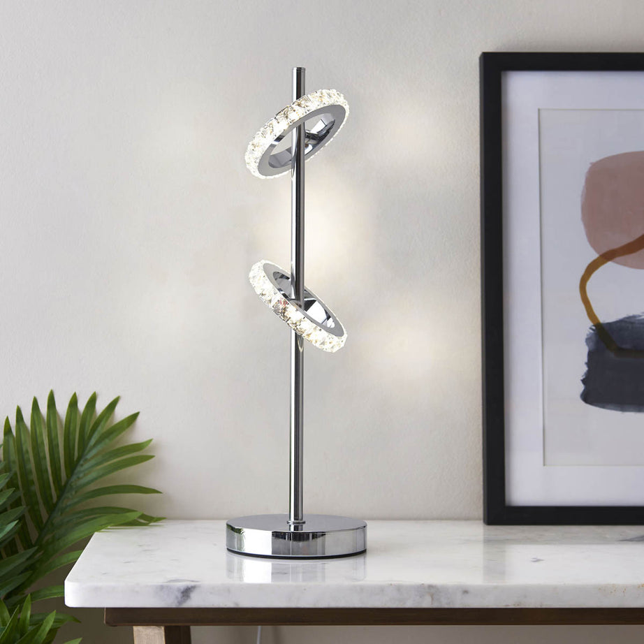 Table Lamp Integrated LED Chrome Metal Clear Crystal Glass Round Contemporary - Image 1