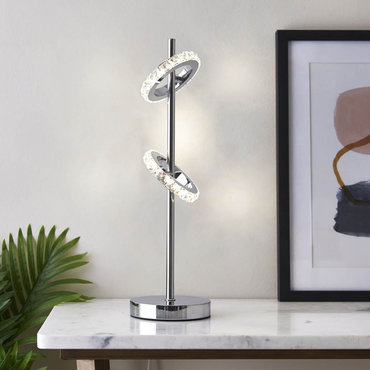 Table Lamp Integrated LED Chrome Metal Clear Crystal Glass Round Contemporary - Image 1