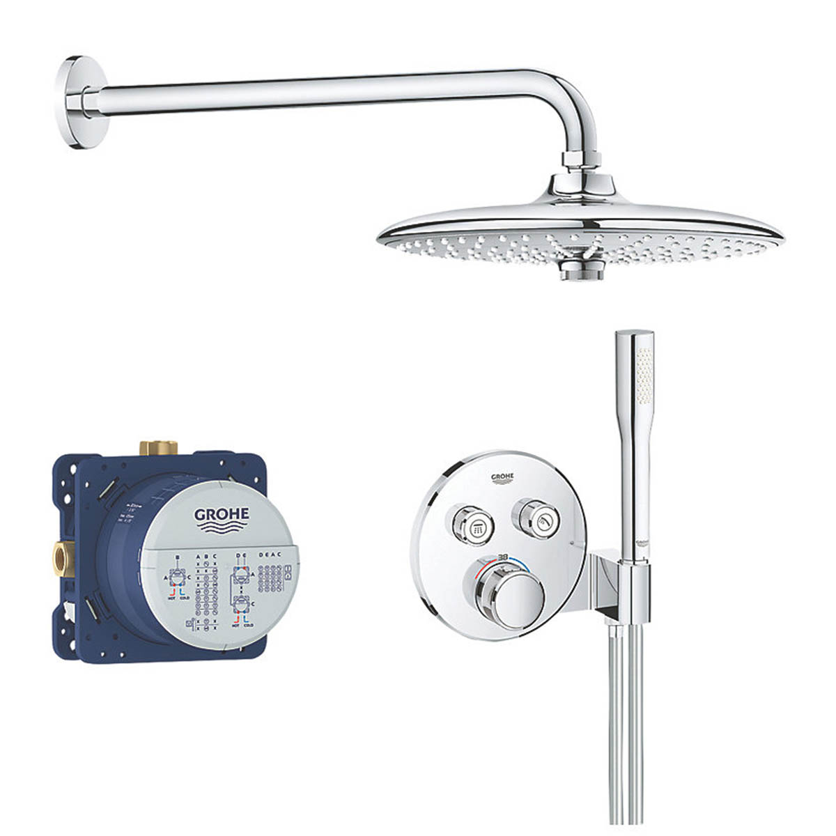Grohe Thermostatic Shower Set 3 Spray Pattern SmartControl Round Fixed Chrome - Image 1