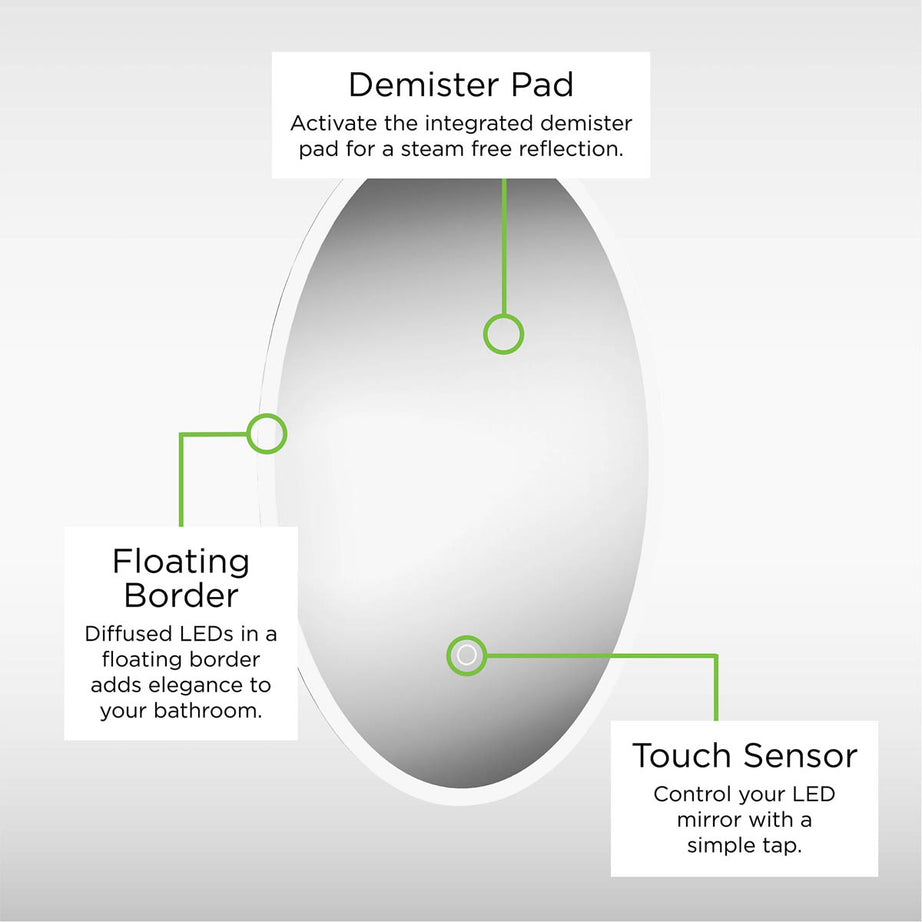 Sensio Illuminated Bathroom Mirror Oval LED Light Touch Sensor (H)80x(W)50cm - Image 4