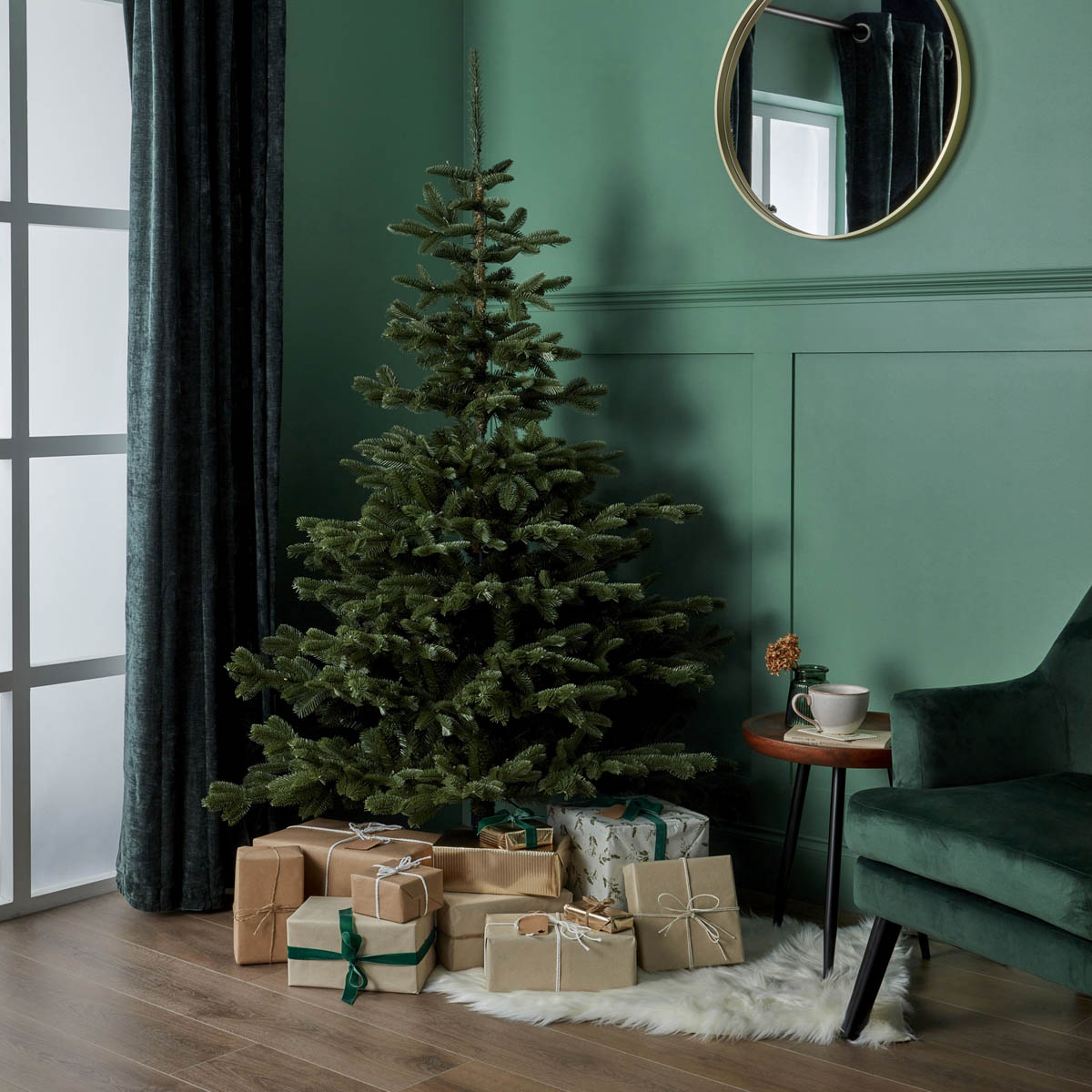 Christmas Tree 6ft Green Artificial Full Nordmann Pre Lit LED Warm White Hinged - Image 2