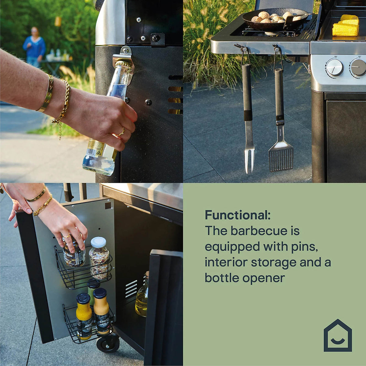 GoodHome Attaia Gas BBQ 4 Burner Black Grill Side Burner Patio Garden - Image 5