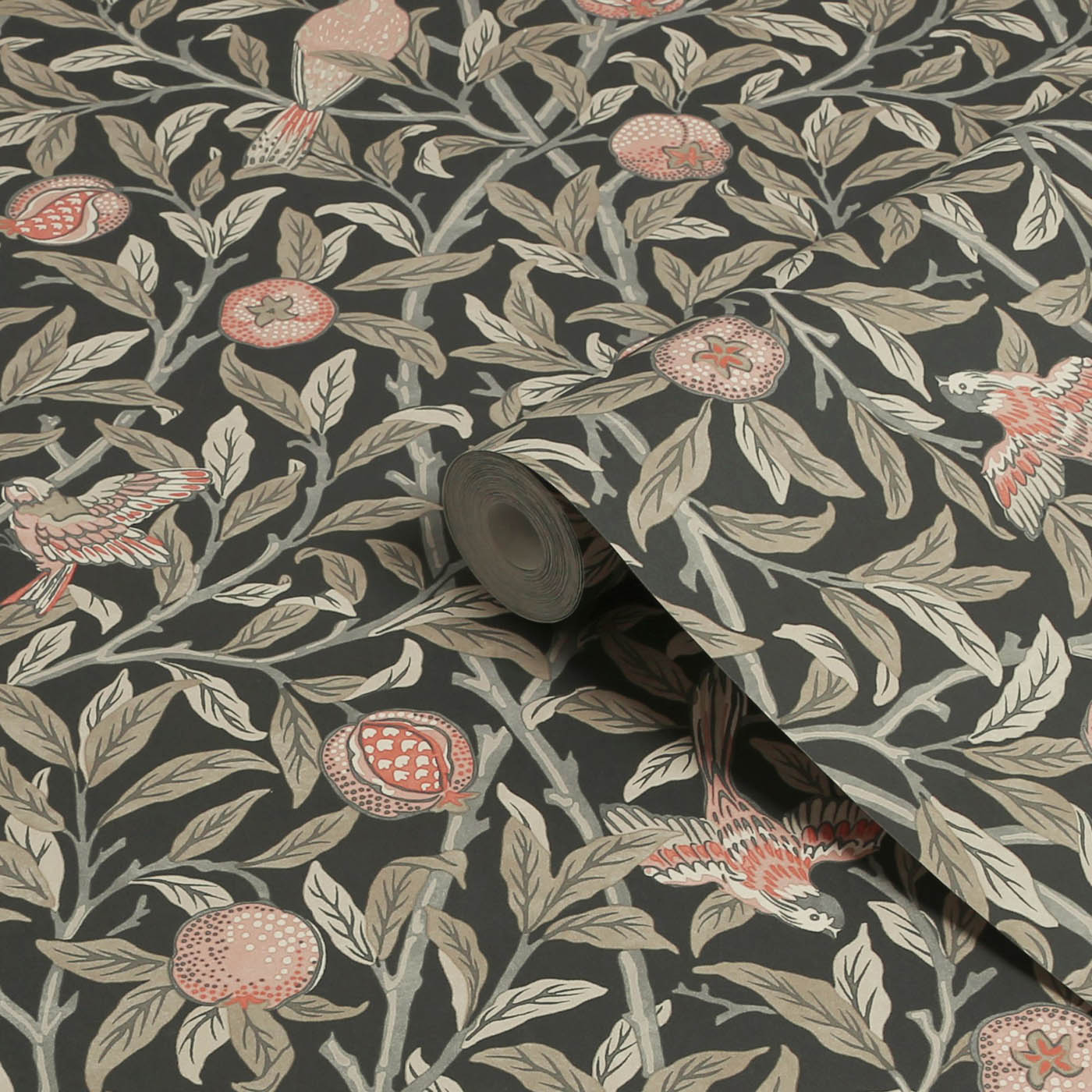 William Morris Smooth Wallpaper Gallery Collection Charcoal Bird & Pomegranate - Image 3