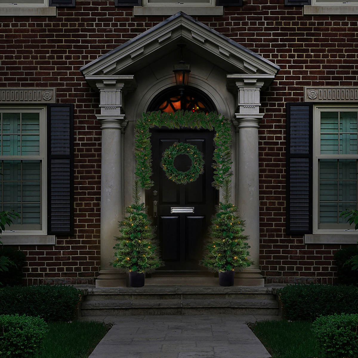 Christmas Decoration Set 4 Piece Trees Garland Wreath Pre-Lit Outdoor Green - Image 2